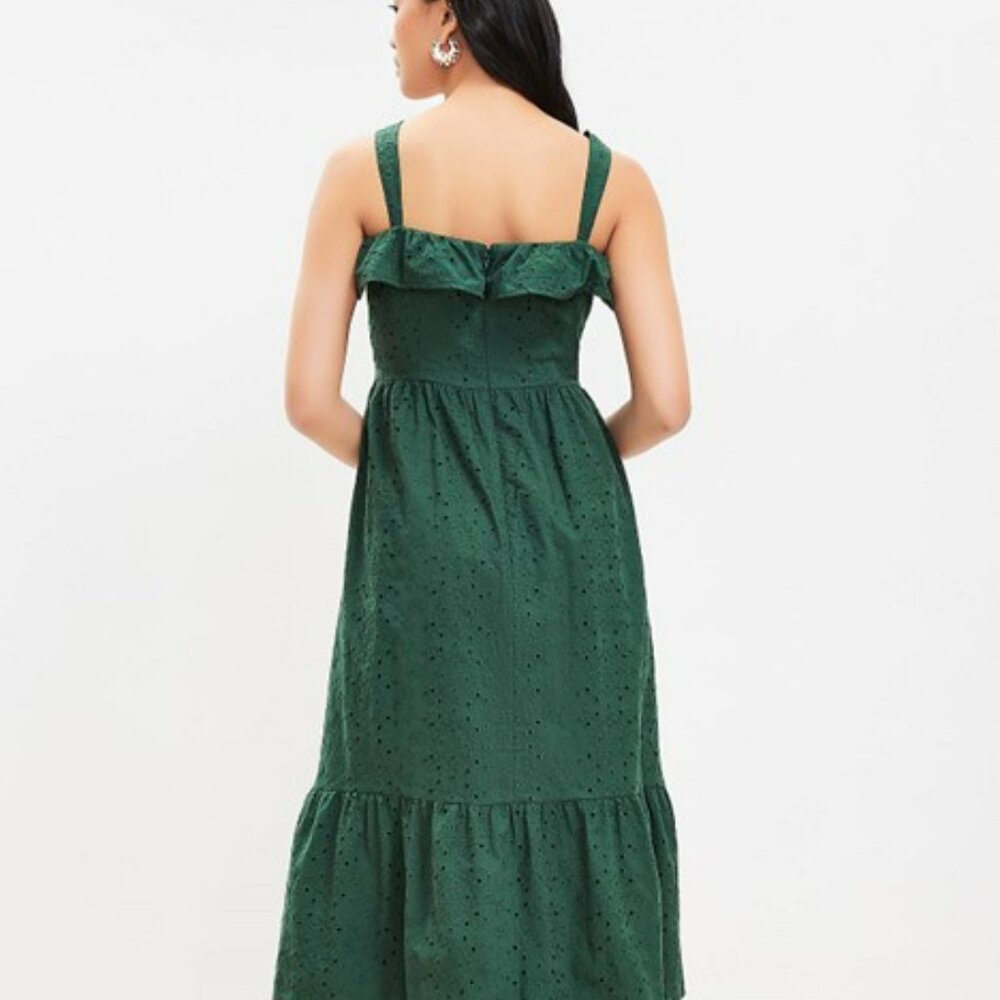 Eyelet Ruffle Square Neck Midi Dress - Picture 3 of 7